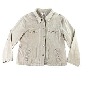 Talbots Jacket Corduroy Stretch Button Down Collared Light Beige Size Large